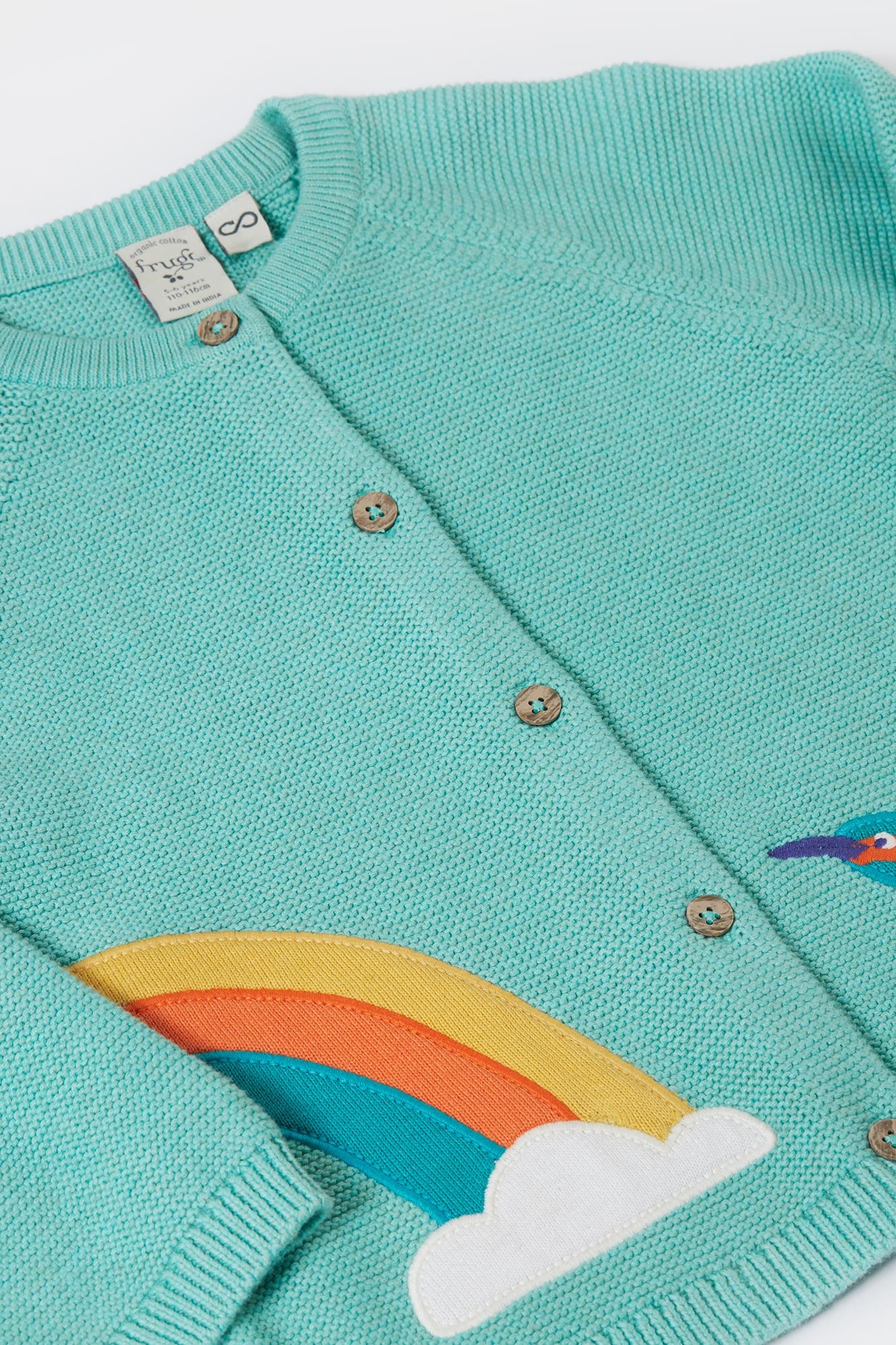 Strickjacke "Kingfisher" mit Eisvogel-Motiv von Frugi