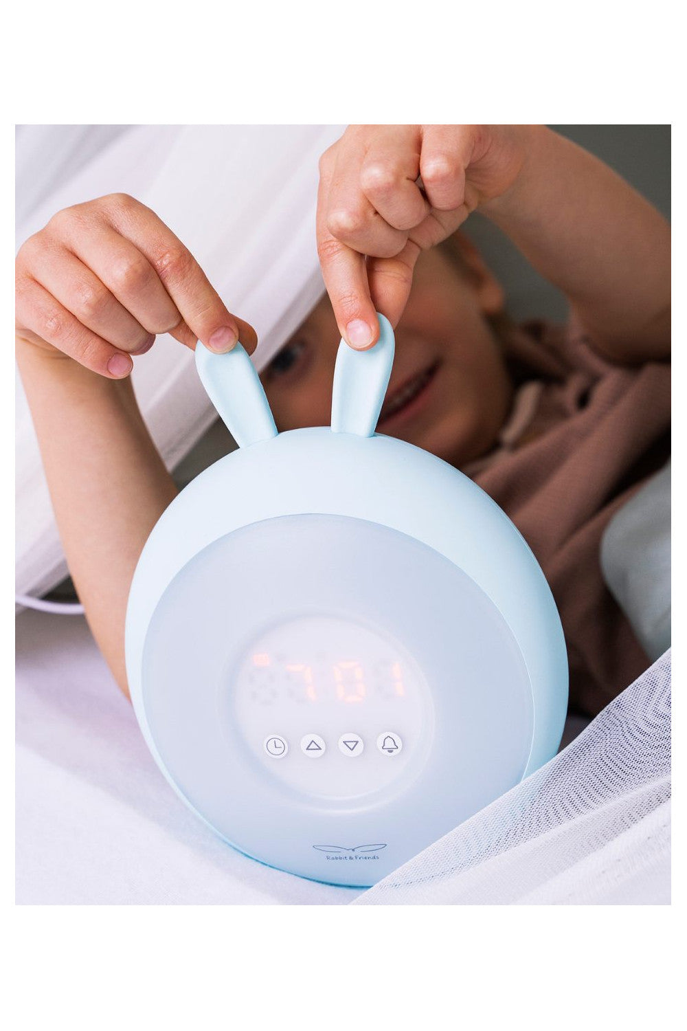 Kaninchen-Lampe mit Wecker – Blau